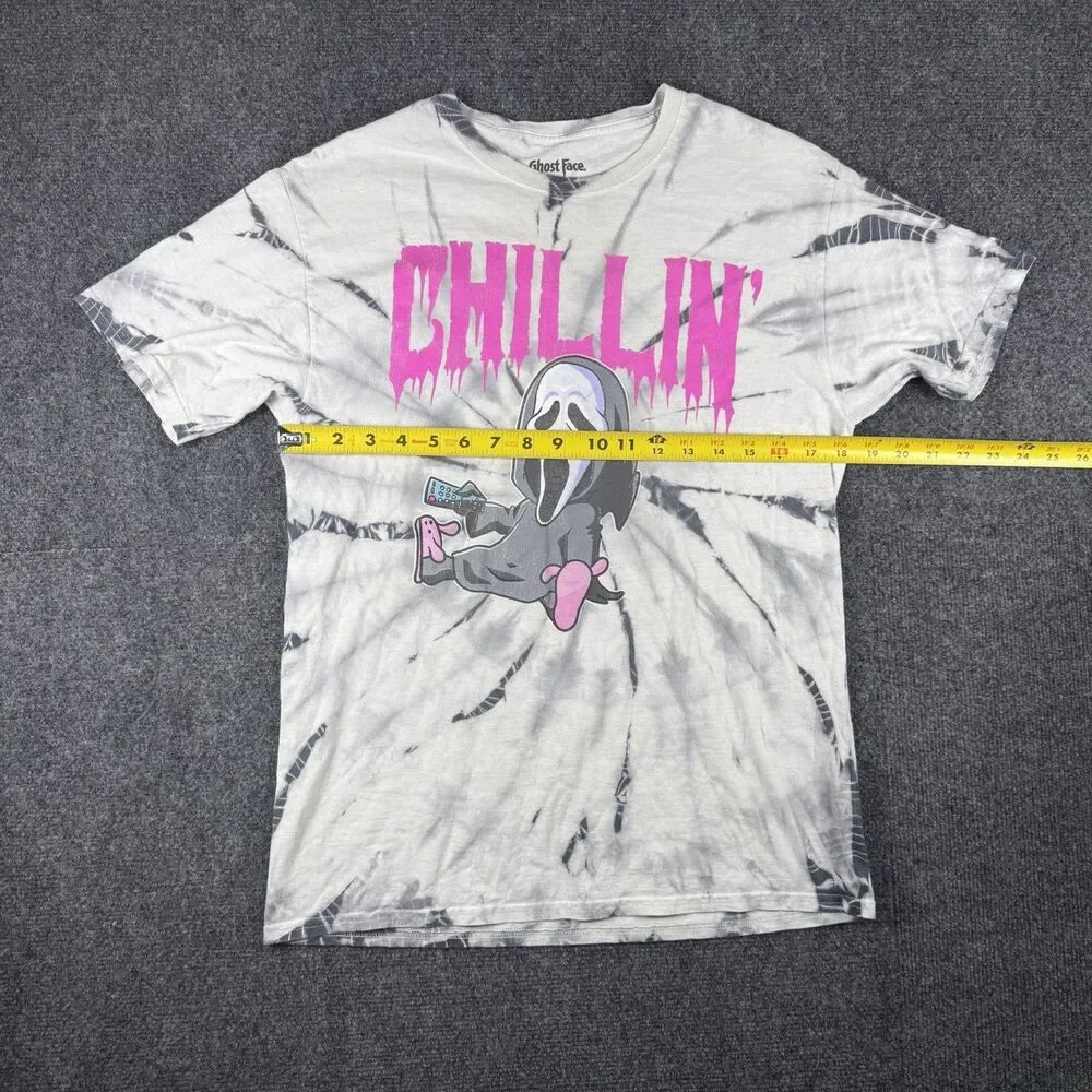 GHOSTFACE SCREAM BUNNY SLIPPERS CHILLIN - SMALL GRAY TIE-DYE T-SHIRT K313